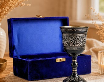 Vintage Gothic Engraved Metal Goblet, Medieval Wine Chalice, Renaissance Decor Cup (Gift Box)