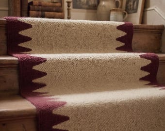 Handgeweven wol kastanjebruine traploper | Op maat gemaakt wollen gangtapijt, elke lengte