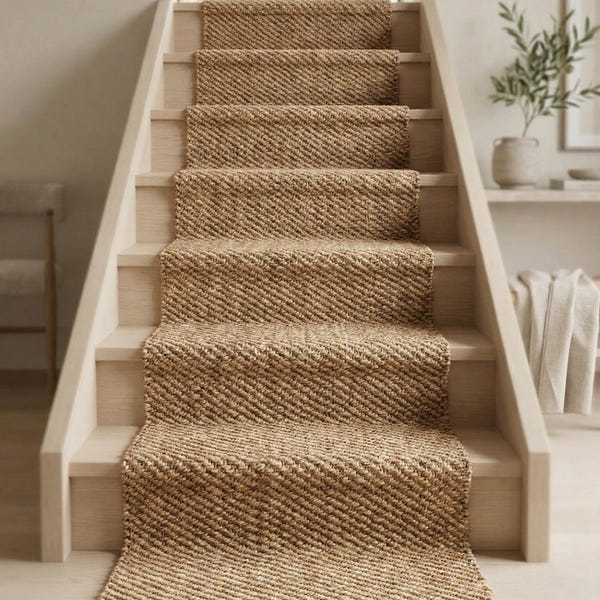Handwoven Jute Runner Rug | Natural Fiber Hallway Stair Carpet (Custom Length)