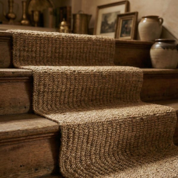 Handwoven Jute Runner Rug | Natural Fiber Hallway Stair Carpet, Custom Farmhouse Entryway (Eco-Friendly Boho)