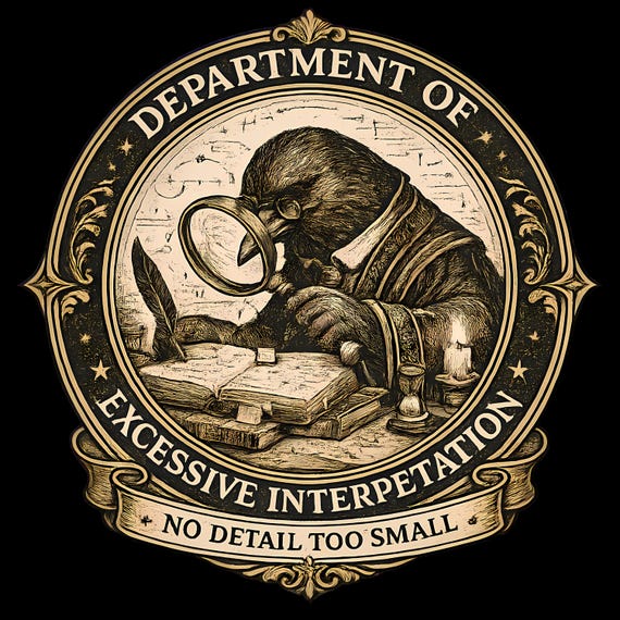 Overthinking Shirt, Funny Crow Graphic Tee, Excessive Interpretation T-Shirt, No Detail Too Small, Dark Academia Gift