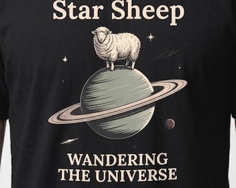 Camiseta Star Sheep, camiseta minimalista Cosmic Wanderer, estampado espacial retrofuturista.