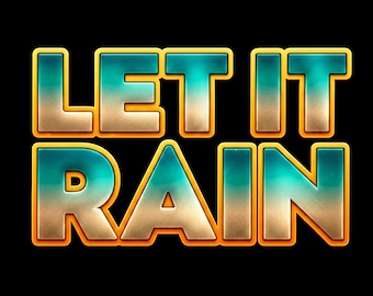 Camiseta Let It Rain, camiseta con tipografía retro, camiseta con letras vintage, camiseta con gráficos llamativos, regalo de buenas vibras