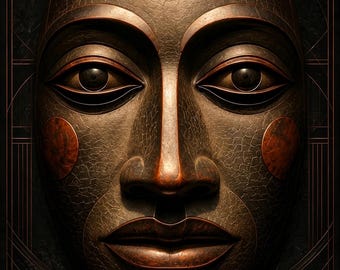Póster de rostro empresarial, arte mural de lujo oscuro, lámina de máscara de bronce, decoración de oficina surrealista moderna, póster de interior masculino, lámina de arte editorial