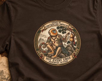 Controlled Impulse Monkey Shirt, Stoic Humor Philosophy Tee, Tattoo Art Gift