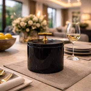 Vaso decorativo in marmo nero – Fioriera in pietra naturale, decorazione per la casa (Ø15 cm)