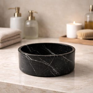 Black marble bowl 24cm natural stone serving bowl