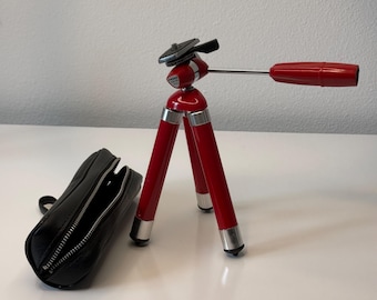 Vintage Prinz 430-85 Mini Tripod Red Japan Camera Tripod With Case