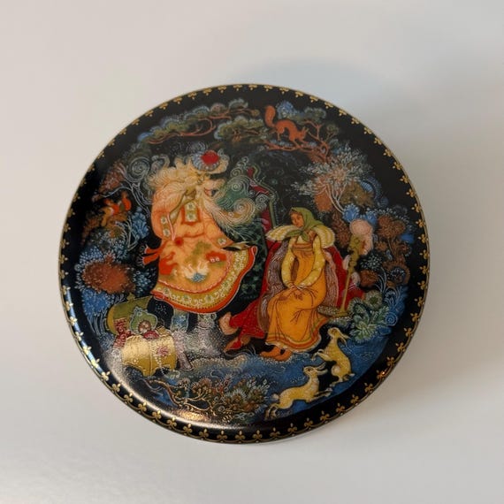 Vintage USSR Palekh Style Box Morozko Fairy Tale Porcelain 1990