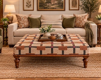 Stolik kawowy Ottoman 36x36, kwadratowa tapicerowana ławka, podnóżek wejściowy, stolik boczny, siedzisko do sypialni, meble w stylu boho