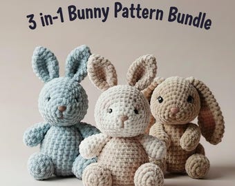 3-in-1 Bunny Crochet Pattern Bundle, Amigurumi Rabbit PDF (Instant Download)