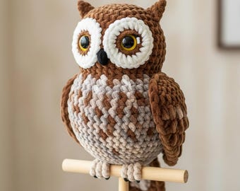 Realistic Horned Owl Crochet Pattern, Velvet Yarn Amigurumi Tutorial (PDF Download)