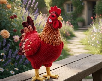 Patrón de gallina de ganchillo realista / Amigurumi Rhode Island Red de hilo de terciopelo (Patrón PDF)