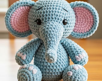 Gehäkelte Elefant Amigurumi Muster PDF, Samt Garn Spielzeug Anleitung