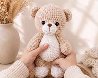 Teddy Bear Crochet Pattern PDF, Beige Amigurumi Bear Pattern, Easy Crochet Teddy Tutorial, Digital Download, Standing Bear Amigurumi