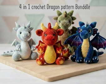 4-in-1 Dragon Crochet Pattern Bundle, Fantasy Amigurumi Plush PDF (Instant Download)