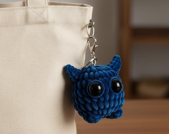 Crochet Monster Keychain Pattern | Velvet Yarn Amigurumi Bag Charm (PDF Download)