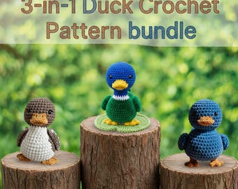 3-in-1 Duck Crochet Pattern Bundle, Realistic Amigurumi PDF (Instant Download)