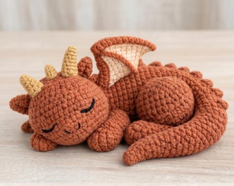 Sleeping Dragon Crochet Pattern PDF, Amigurumi Dragon Pattern, Cute Baby Dragon Plush Tutorial, Easy Crochet Animal Pattern,Digital Download
