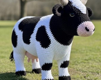 Jumbo Furry Cow Crochet Pattern, Amigurumi Plush PDF, DIY Farm Animal Crochet Toy