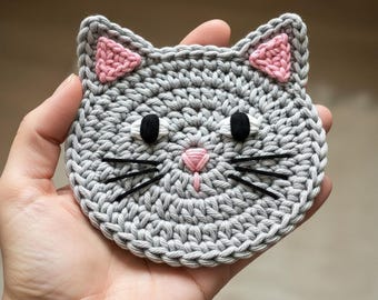 Crochet Cat Coaster Pattern – Amigurumi Mug Rug Home Decor (PDF Download)
