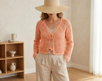 V-Stitch summer cardigan crochet pattern, top-down lace cardigan PDF