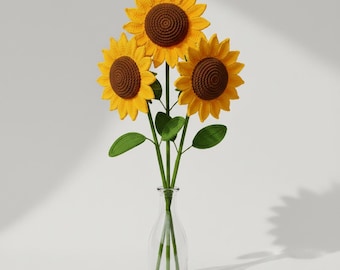 Sunflower Crochet Pattern, Amigurumi Flower with Leaves, Instant PDF Download, Home Decor Plush