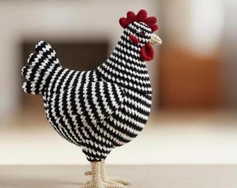 Realistic Velvet Crochet Chicken Amigurumi Pattern – Barred Plymouth Rock Farm Animal (PDF)
