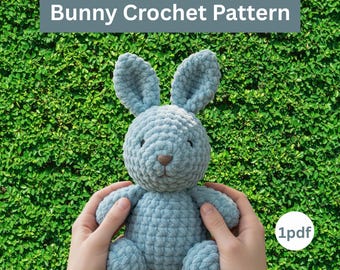 Chunky Velvet Bunny Crochet Pattern, Beginner Amigurumi Plush (PDF Download)