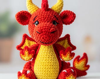 Blaze Fire Dragon Amigurumi Crochet Pattern (PDF), Velvet Yarn, Advanced Skill