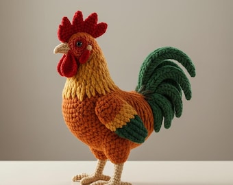 Realistic Rooster Crochet Pattern PDF, Farmhouse Amigurumi Bird, Barnyard Plush, Instant Download