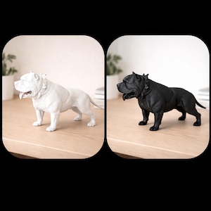 American Bully Pocket Modell Statue Figur Dekoration Haustier Spielzeug Sammlerstück Hundeliebhaber Perro Muskulöse Schwarz oder Weiß Cachorro Cane 3D
