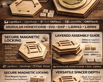 Magnetic Honeycomb Medal Holder Laser Cut File | Modular SVG DXF (Digital Download)