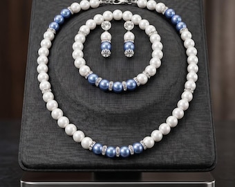 Blue White Pearl Jewelry Set