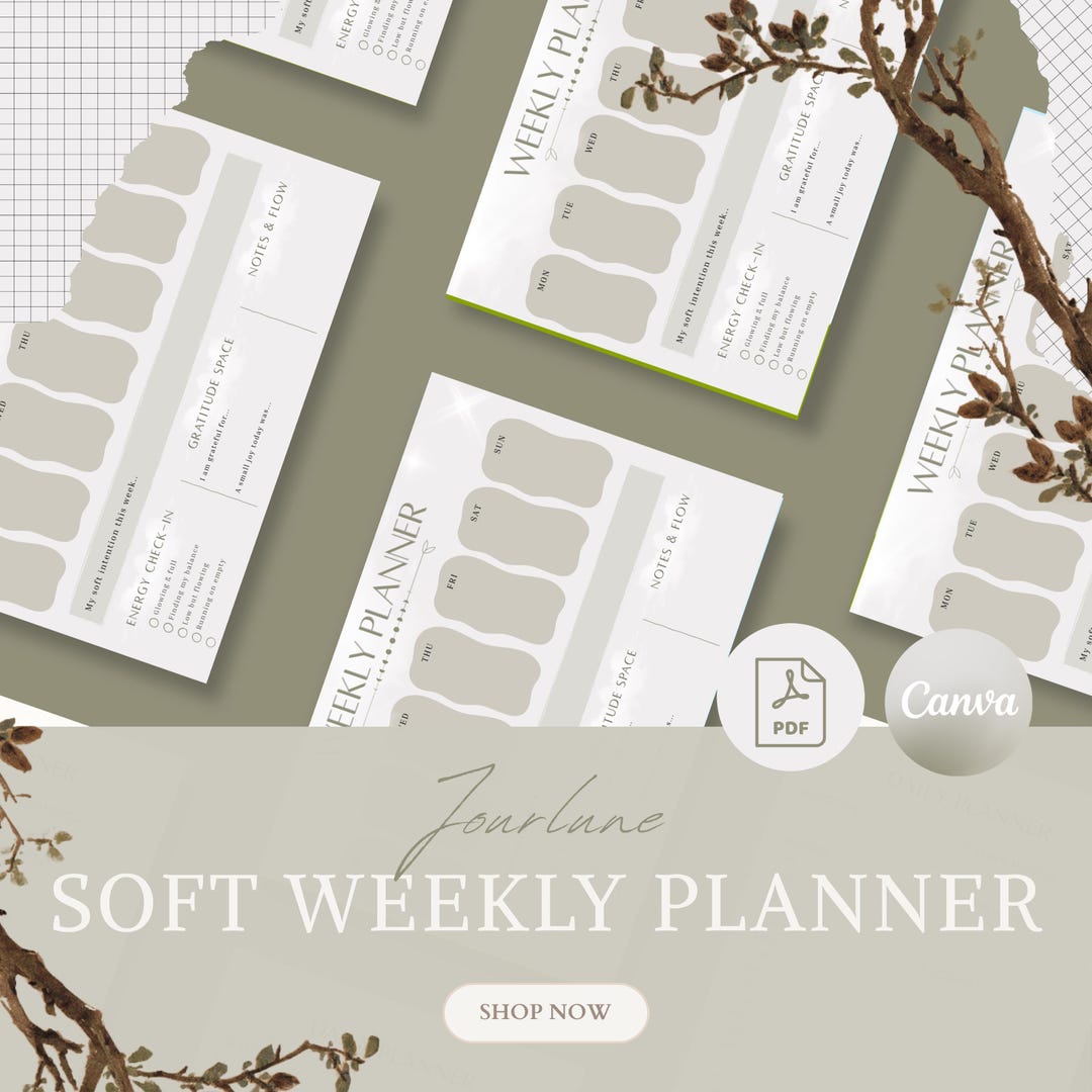 Soft Weekly Planner Canva + PDF Bundle Digital Download Editable ...