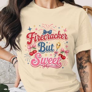Firecracker But Sweet PNG Digital Design, 4th of July Patriotic Sparkler Cherry Gingham Bow Sublimation Clipart, Retro Summer Shirt File