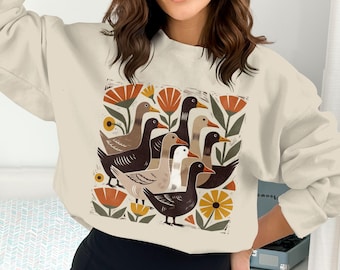 Folk Art Geese PNG Digital Download, Rustic Farmhouse Duck Sublimation Design, Farm Animal Nature Inspired Graphic File