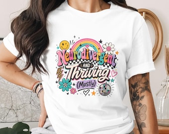 Neurodivergent Thriving Sublimation Design PNG, Neurodivergent and Thriving Mostly Retro Groovy Digital File for Shirts Mugs & Tumblers