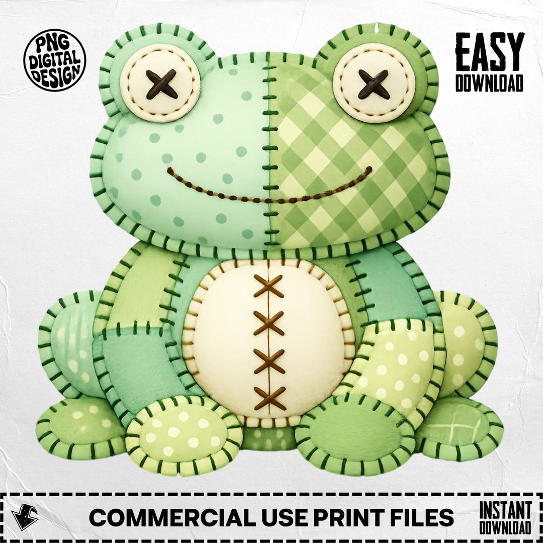 Patchwork Frog PNG, Quilted Nursery Art Clipart, Kawaii Animal ...