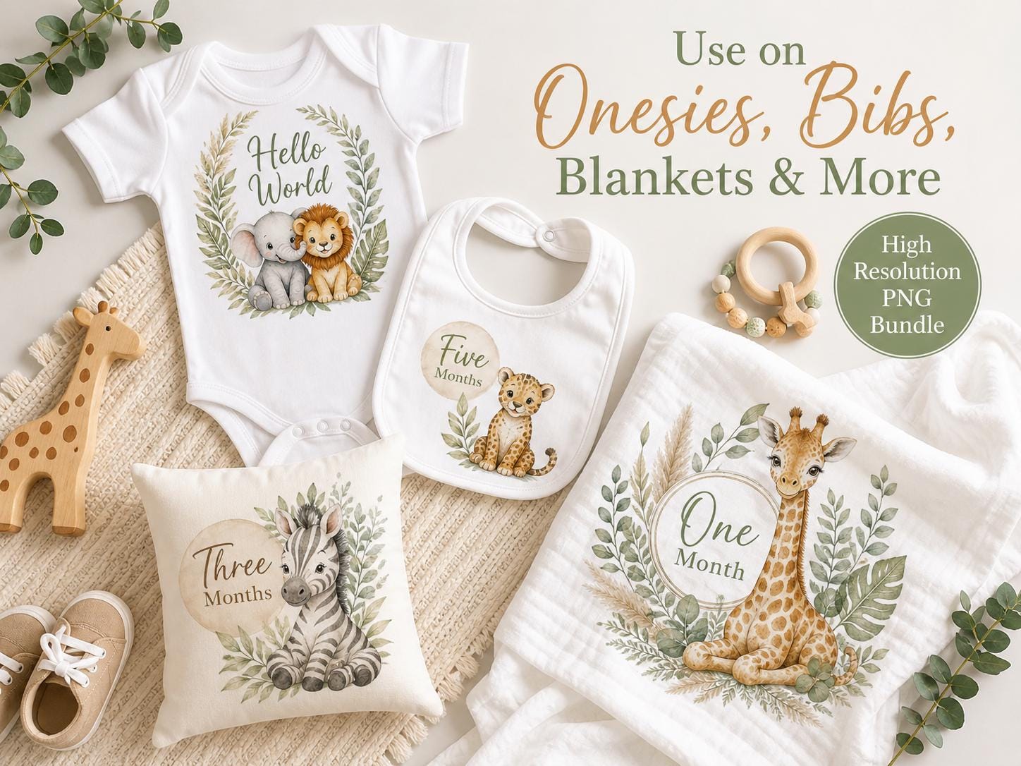 Safari Baby Milestone PNG Bundle 12, 5000px 300 DPI, Jungle Animal ...