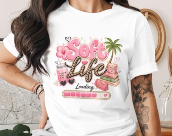 Soft Life Loading Sublimation Design PNG File | Self Care Trendy Shirt & Tumbler Design | Pink Leopard Aesthetic Digital Download