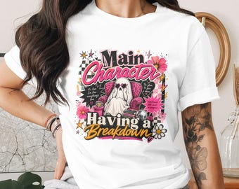 Main Character Having a Breakdown Sublimation Design File PNG | Funny Ghost Sarcastic Quote Digital Download | Coquette Grunge Print