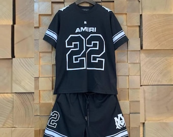 Men 2 Piece Tracksuit Set | AMIRI Style T-Shirt & Shorts Gym Wear Matching Set