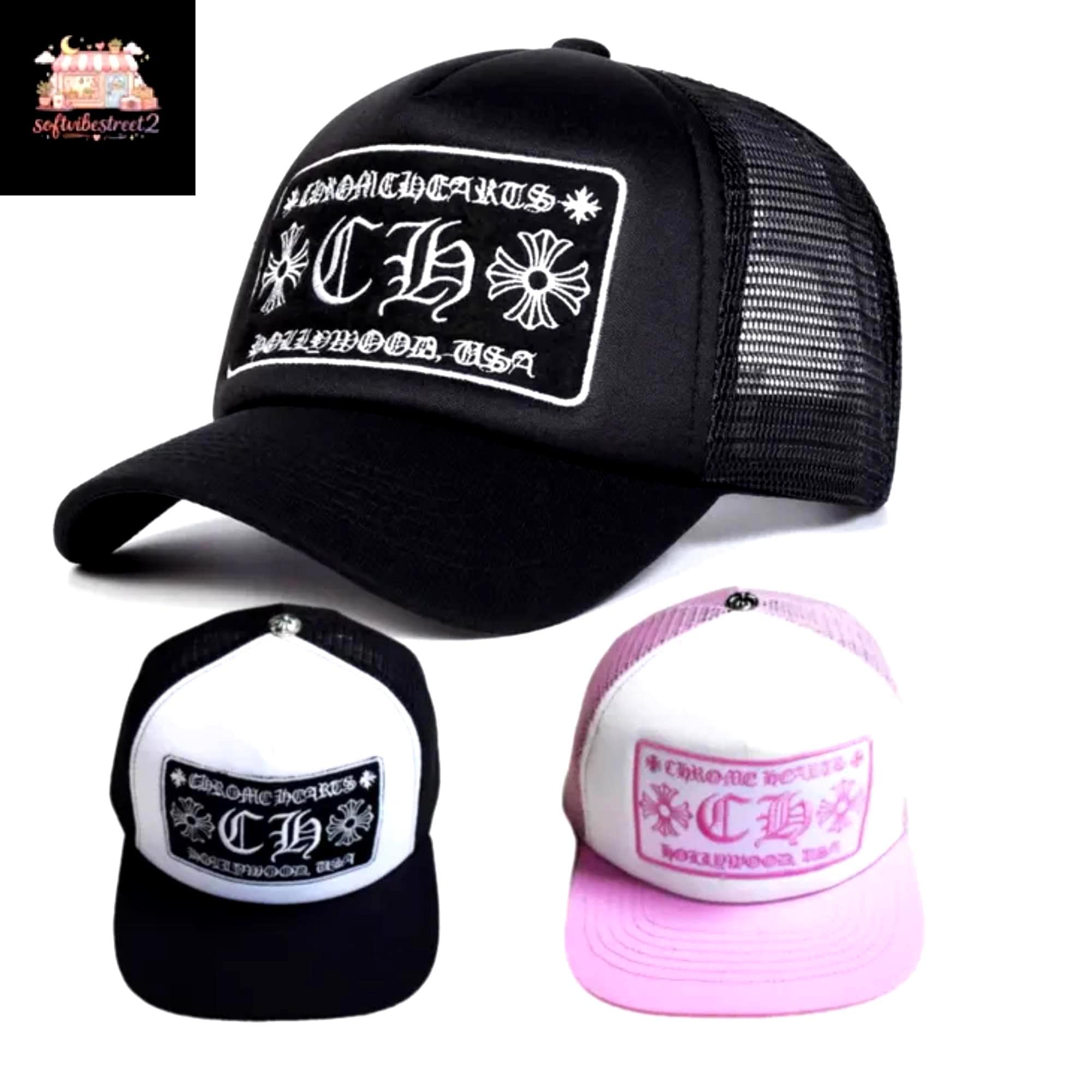 帽子 Chrome Hearts Trucker Cap CH Black/White Chrome Hearts CH Green Baseball Cap |