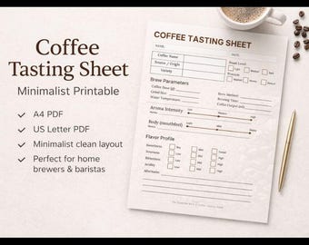 Minimalist Coffee Tasting Sheet, Flavor Notes Log (A4/US Letter PDF)