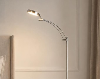 54 Inch Silver Integrated LED Task Floor Lamp, Adjustable Gooseneck Reading Light, Modern Metal Standing Lamp for Living Room Office