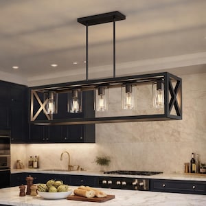 Black Linear Chandelier, Rectangular Dining Room Light, Kitchen Island Ceiling Fixture