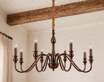 Vintage Bronze Candle Chandelier, French Style Ceiling Light, Classic Dining Room Bedroom Hall Fixture