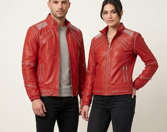 Michael Jackson Beat It Jacket Red Biker Leather Costume Concert Style MJ Tribute Coat