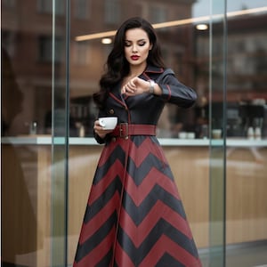 Damlapptäcke Lång Läderkappa Handgjord Slagkrage Justerbart Bälte